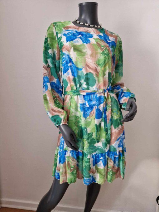 Robe motif  ffleur en bleu et vert